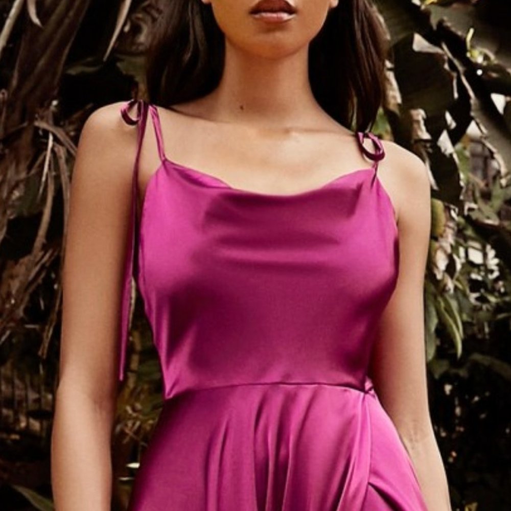 Lipstick Color A-Line Open back Evening Formal Long Maxi Satin Dress CNBD104